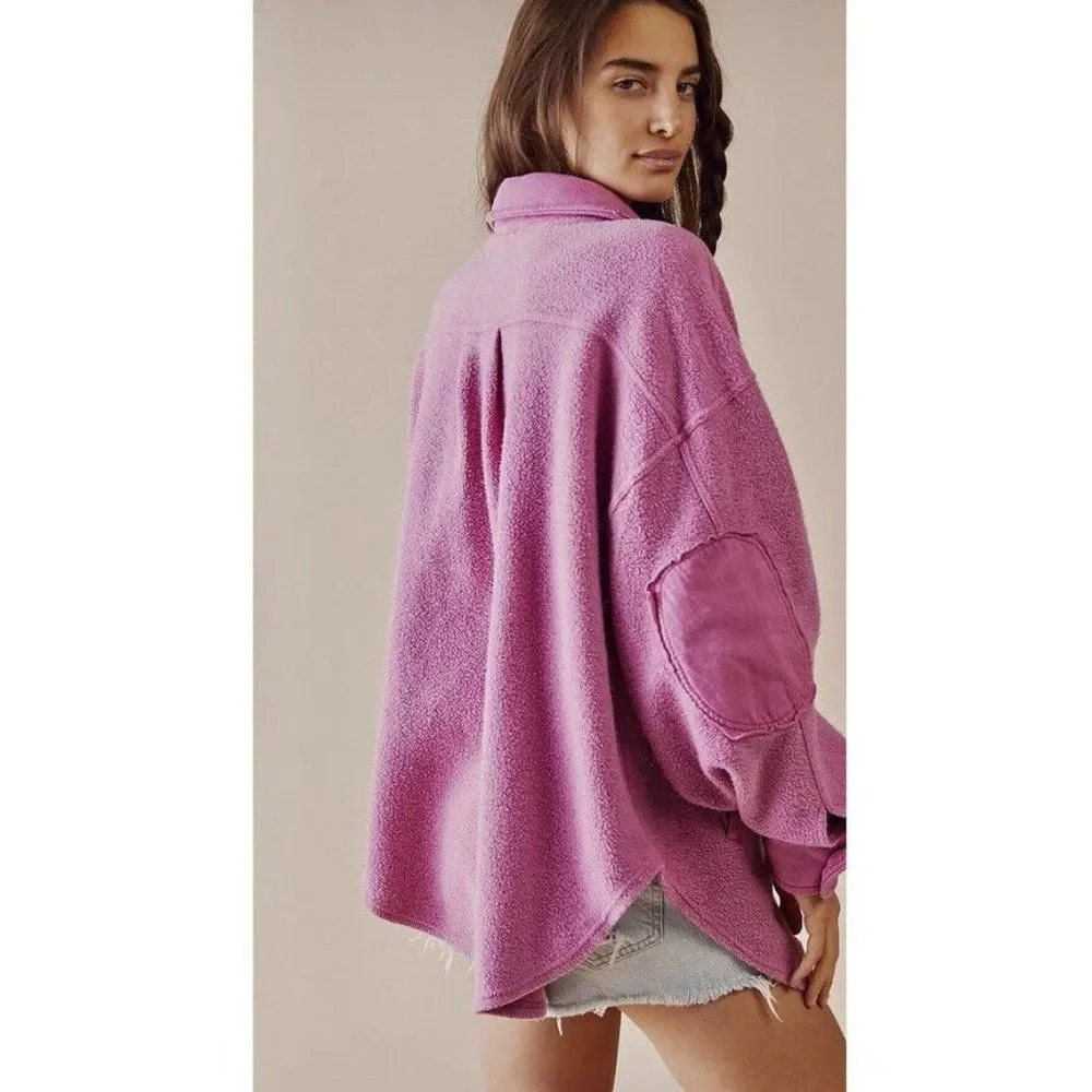 NEW FREE PEOPLE RUBY JACKET SHIRT SHACKET IN PINK ENVY - Picture 2 of 4